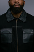 Men's Straight Cut Leather And Wool Jacket [Black]
