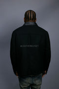 Men's Straight Cut Leather And Wool Jacket [Black]
