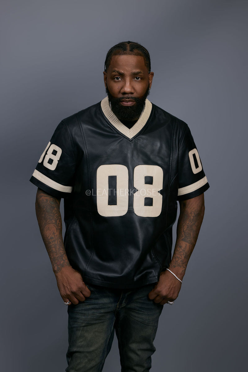 Men's Leather Jersey [Black/Beige]