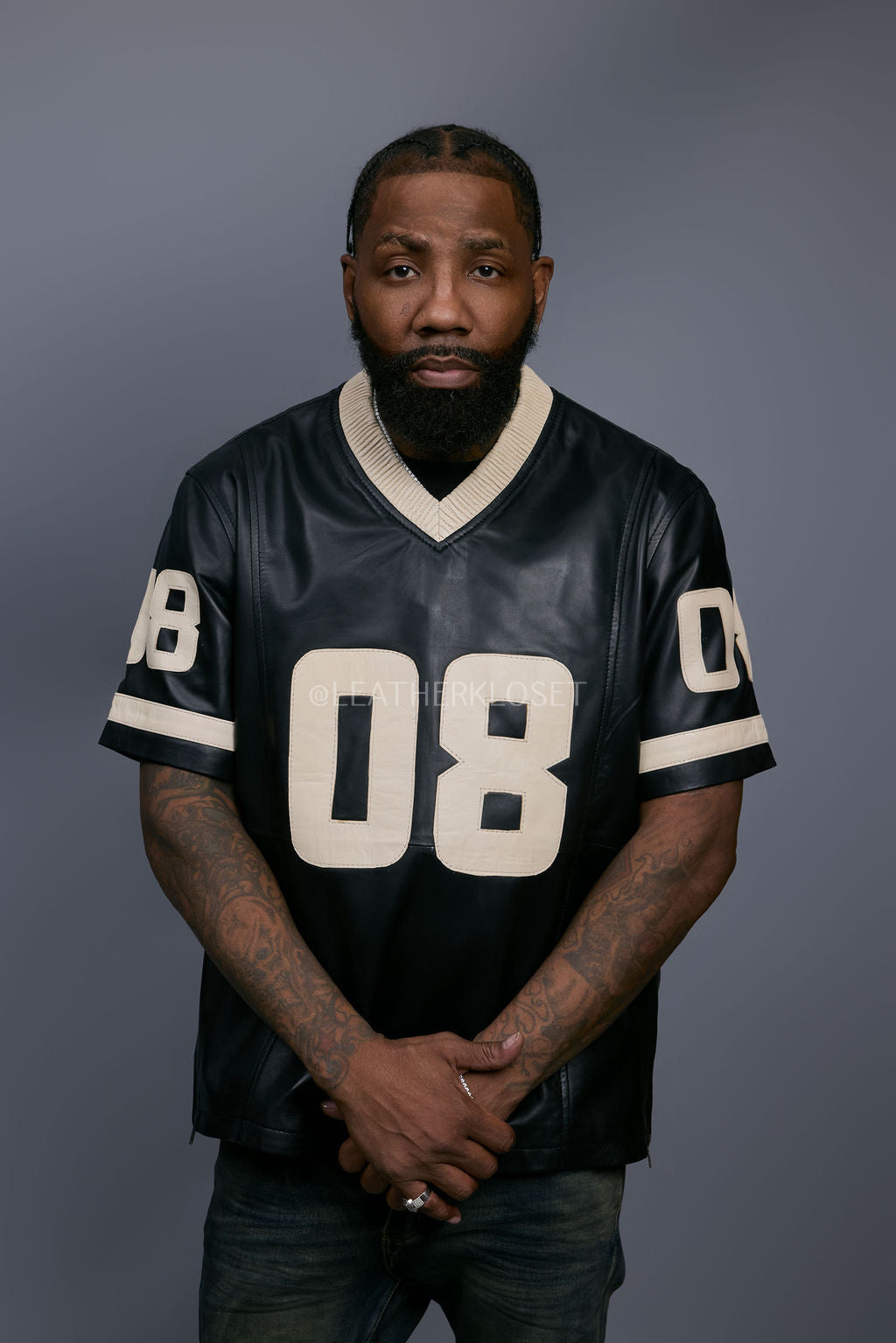 Men's Leather Jersey [Black/Beige]