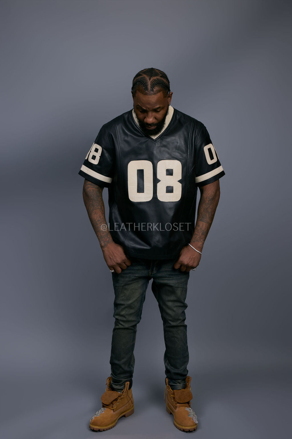 Men's Leather Jersey [Black/Beige]