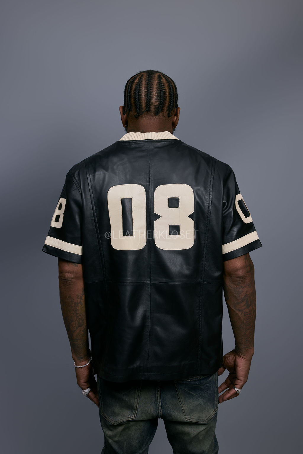 Men's Leather Jersey [Black/Beige]