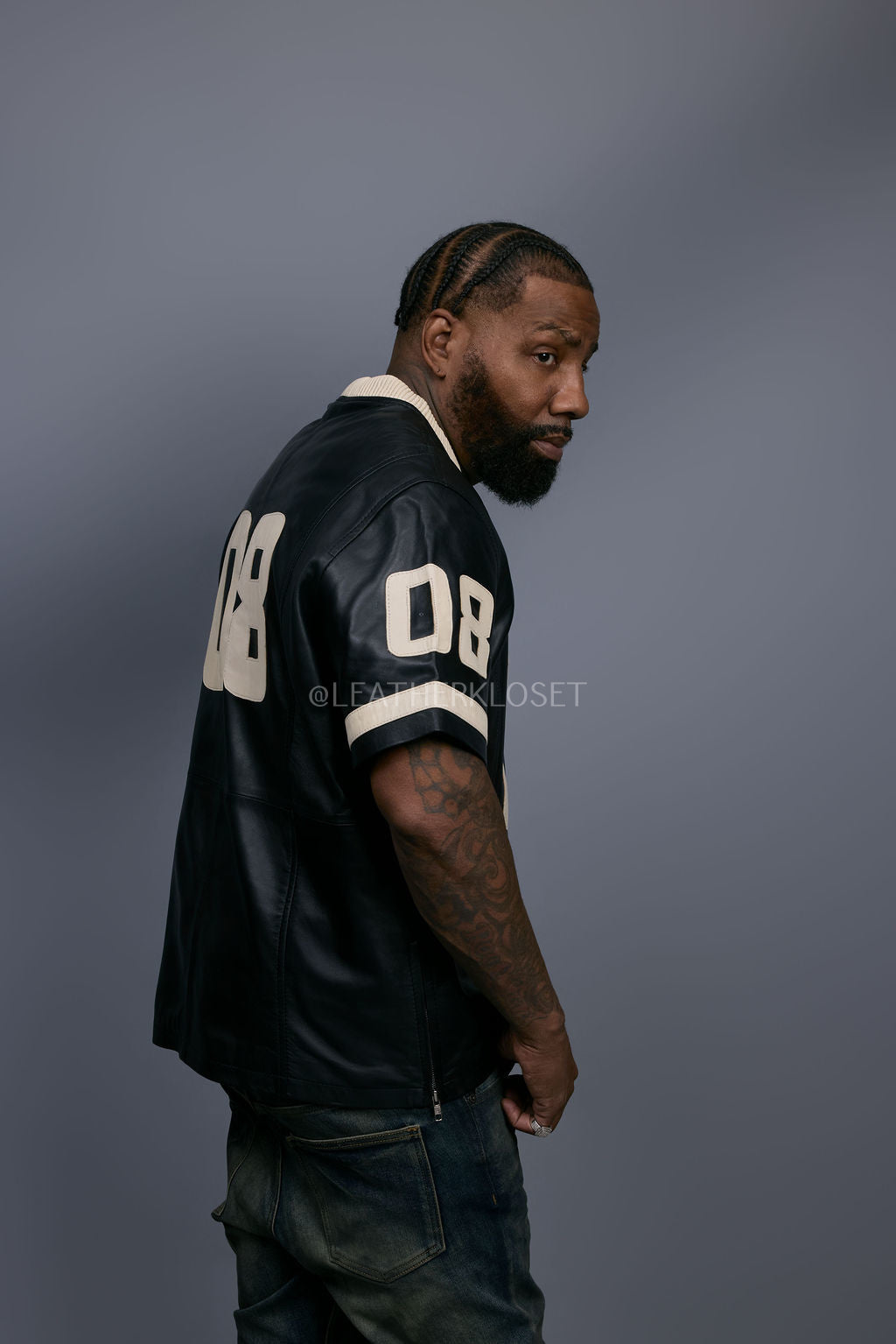 Men's Leather Jersey [Black/Beige]