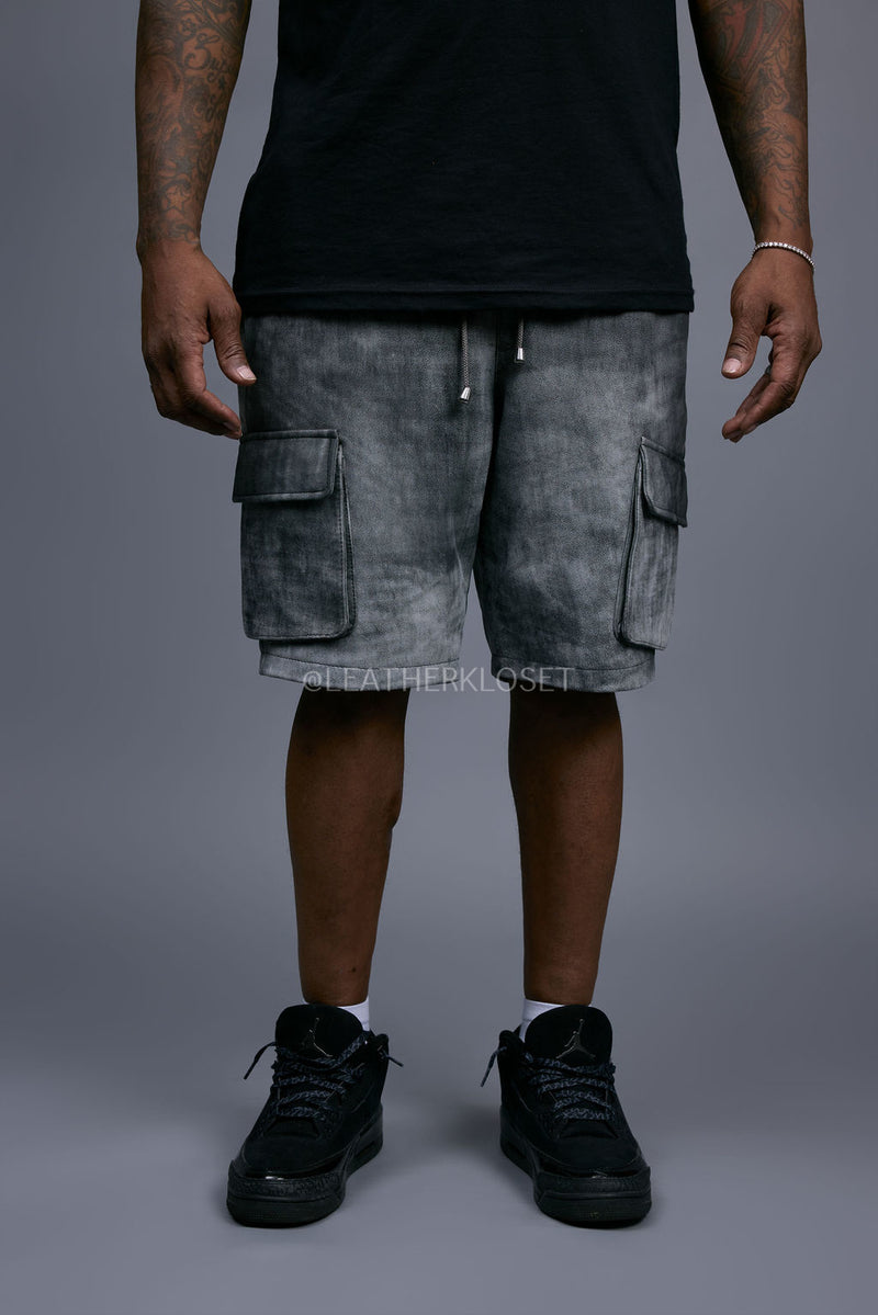 Men's Leather Cargo Shorts [Distressed Colors]