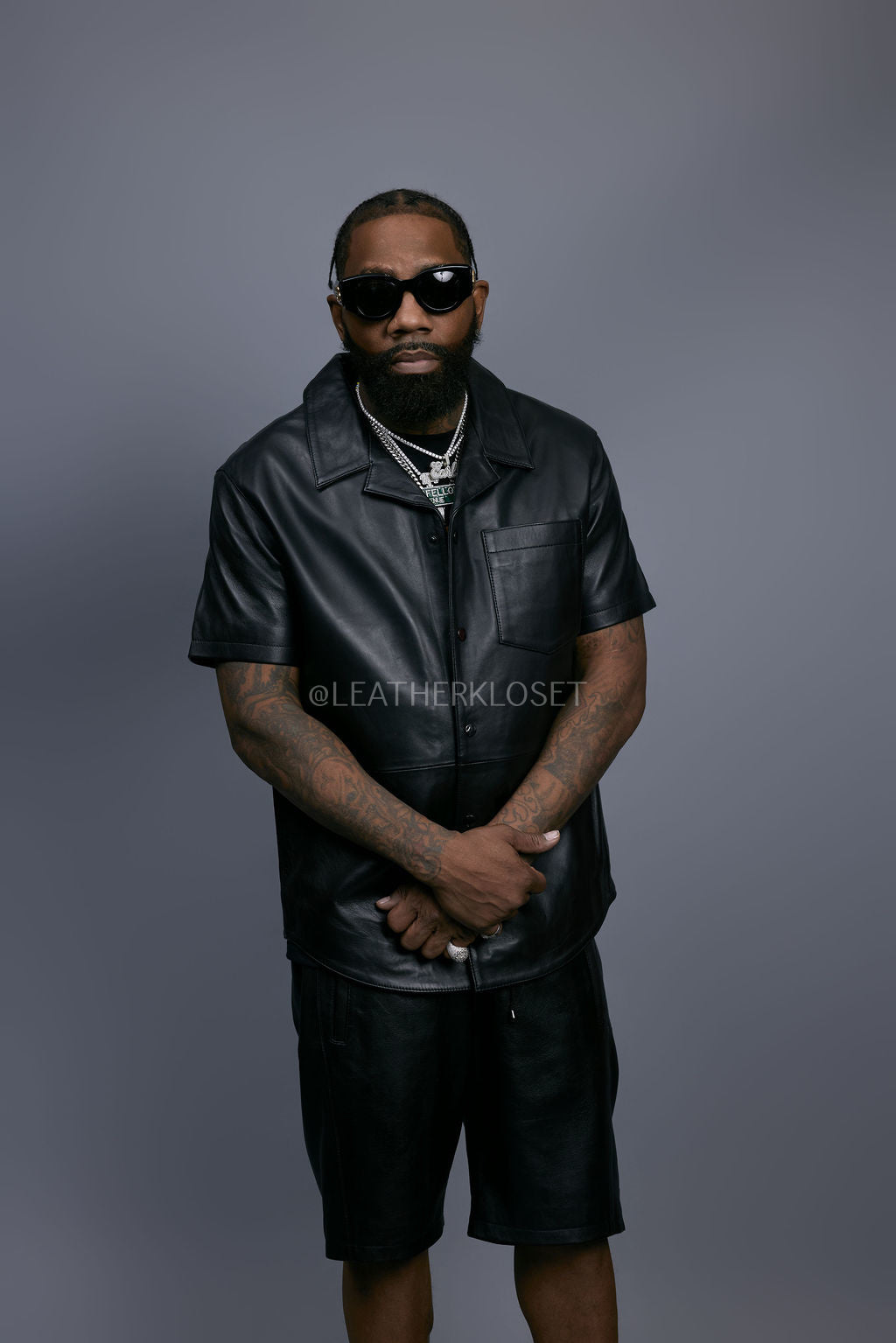Men's Summer In Miami Leather Shirt And Leo Shorts Set [Leo Shorts]
