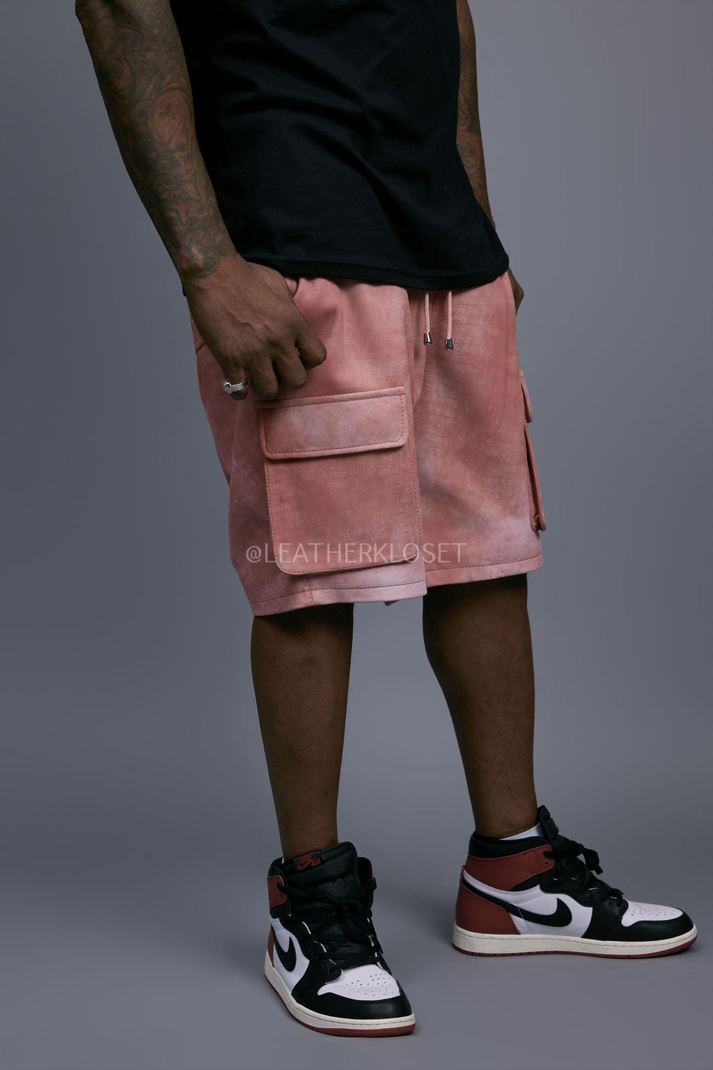Men's Leather Cargo Shorts [Distressed Colors]