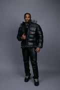Men’s Alpine Leather Bubble Bomber Jacket [Black/Silver]