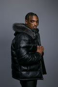 Men’s Alpine Leather Bubble Bomber Jacket [Black/Silver]