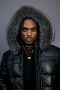 Men’s Alpine Leather Bubble Bomber Jacket [Black/Silver]