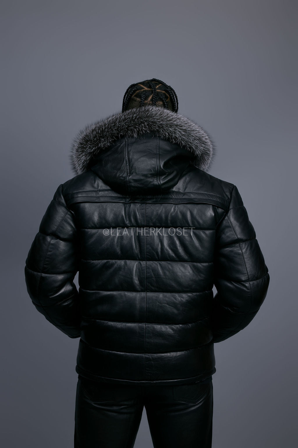 Men’s Alpine Leather Bubble Bomber Jacket [Black/Silver]