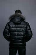 Men’s Alpine Leather Bubble Bomber Jacket [Black/Silver]