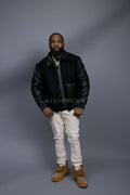 Men's Wool And Leather Pilot Jacket [Black]