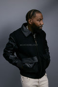 Men's Wool And Leather Pilot Jacket [Black]