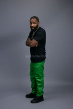 Men's Leather Cargo Jean Pants [Green]