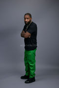 Men's Leather Cargo Jean Pants [Green]