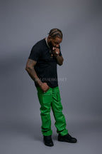 Men's Leather Cargo Jean Pants [Green]