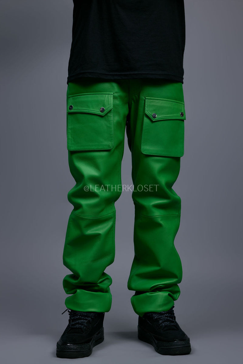 Men's Leather Cargo Jean Pants [Green]