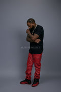 Men's Leather Cargo Jean Pants [Red]