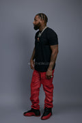 Men's Leather Cargo Jean Pants [Red]