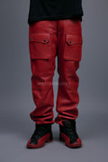 Men's Leather Cargo Jean Pants [Red]