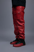 Men's Leather Cargo Jean Pants [Red]