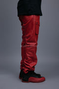 Men's Leather Cargo Jean Pants [Red]