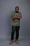 Men's Leather Jean Pants [Forest Green]
