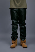 Men's Leather Jean Pants [Forest Green]