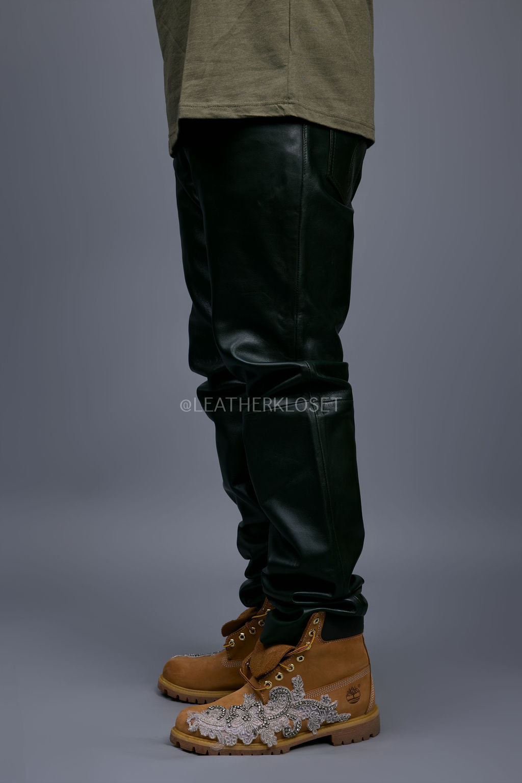 Men's Leather Jean Pants [Forest Green]