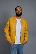 Men's Classic Leather Baseball Jacket [Yellow]