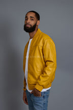 Men's Classic Leather Baseball Jacket [Yellow]