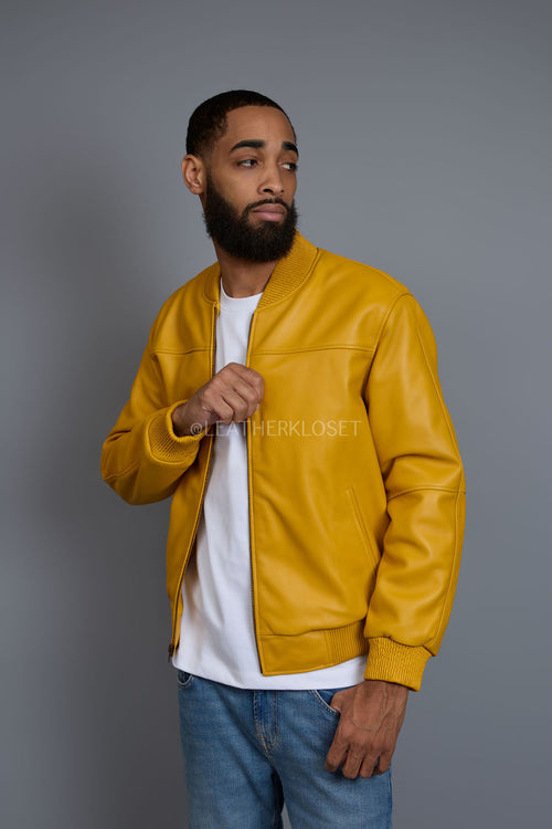 Men's Classic Leather Baseball Jacket [Yellow]