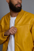 Men's Classic Leather Baseball Jacket [Yellow]