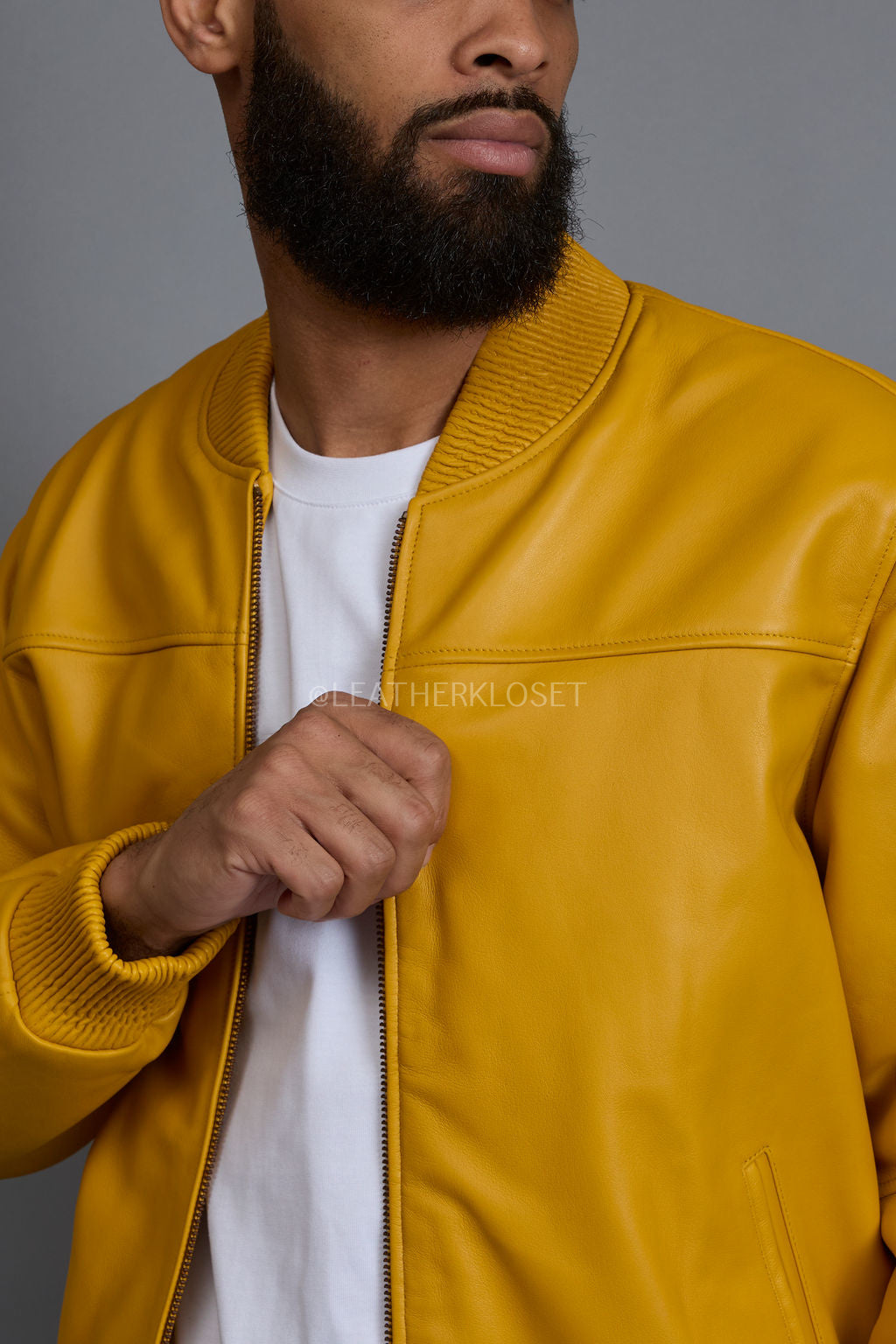 Men's Classic Leather Baseball Jacket [Yellow]