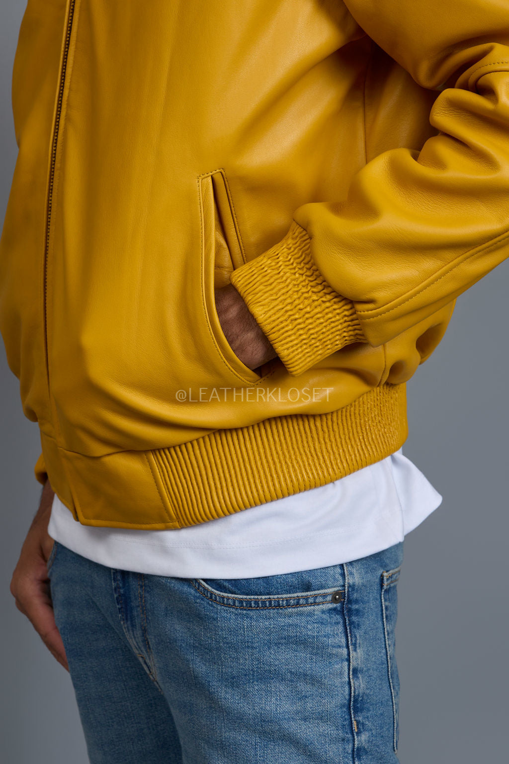 Men's Classic Leather Baseball Jacket [Yellow]