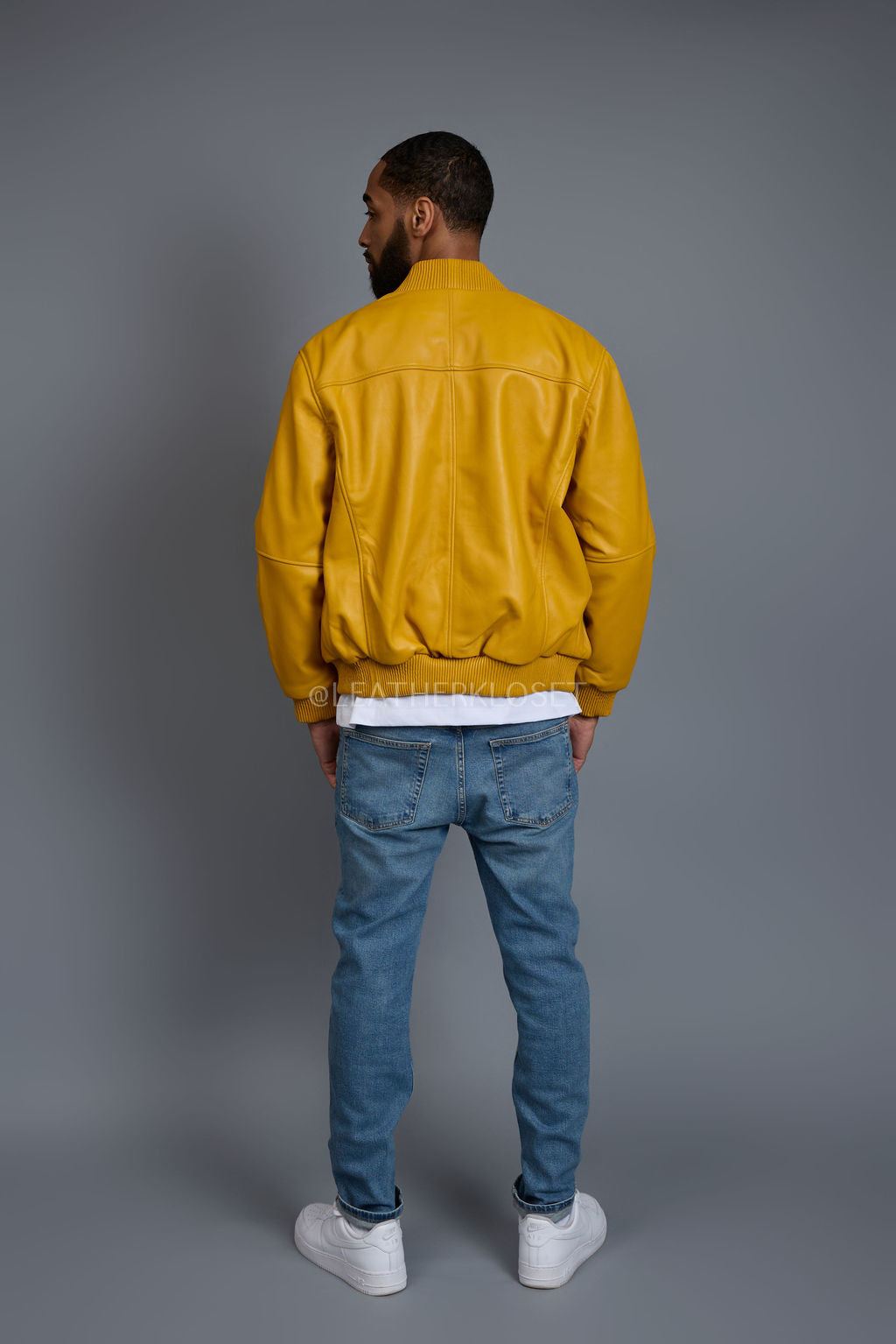 Men's Classic Leather Baseball Jacket [Yellow]