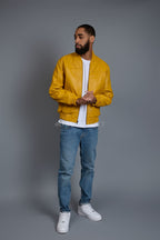 Men's Classic Leather Baseball Jacket [Yellow]