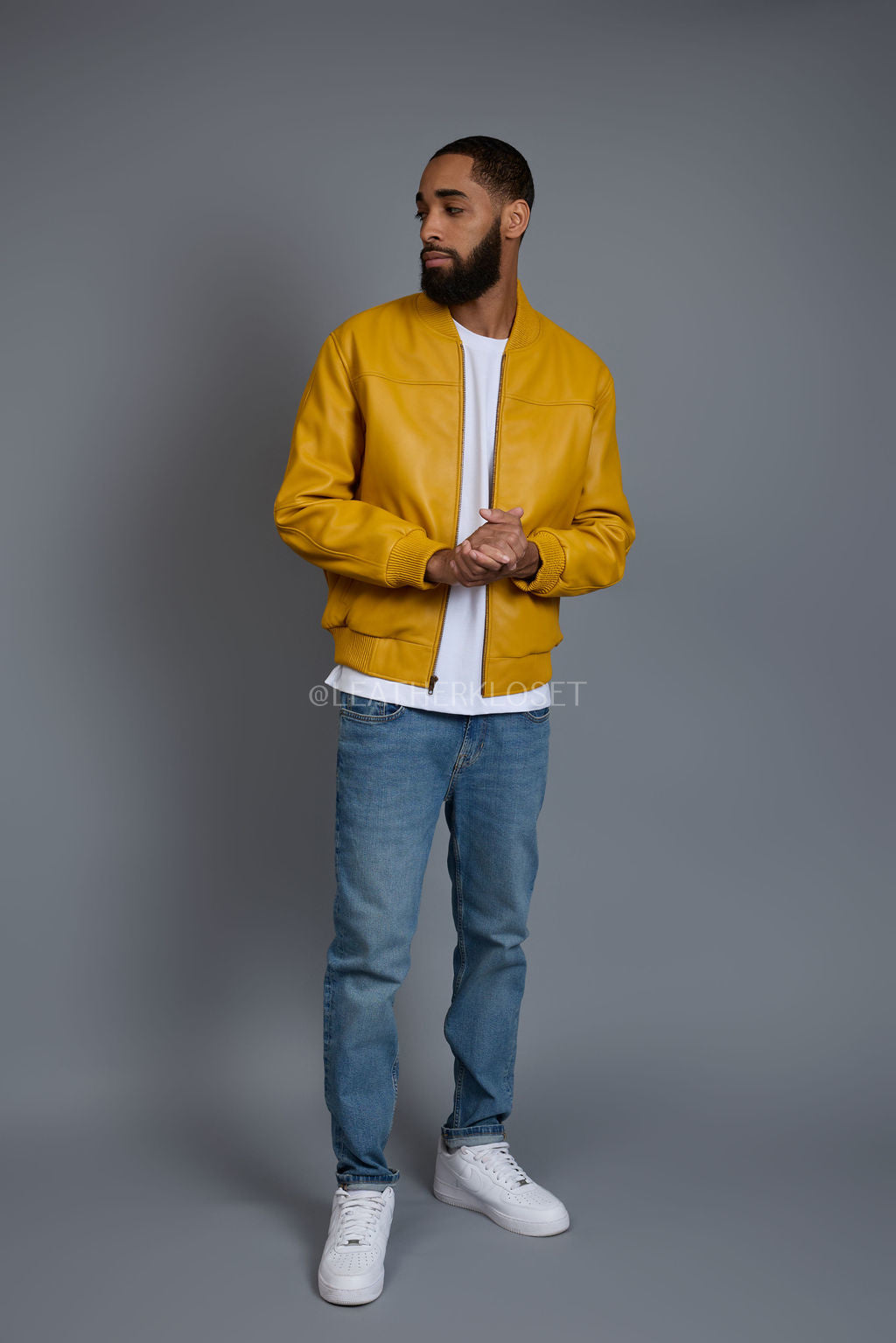 Men's Classic Leather Baseball Jacket [Yellow]