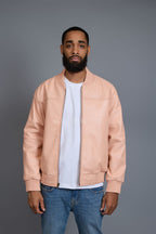 Men's Classic Baseball Leather Jacket [Baby Pink]