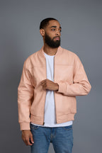 Men's Classic Baseball Leather Jacket [Baby Pink]