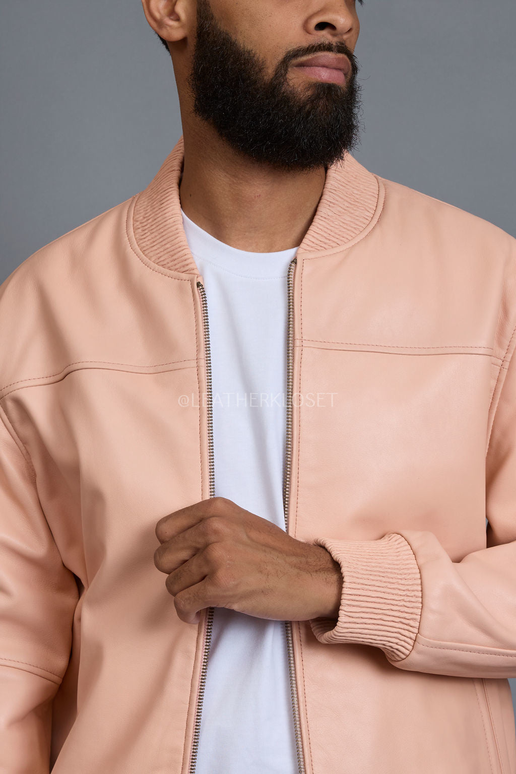 Men's Classic Baseball Leather Jacket [Baby Pink]