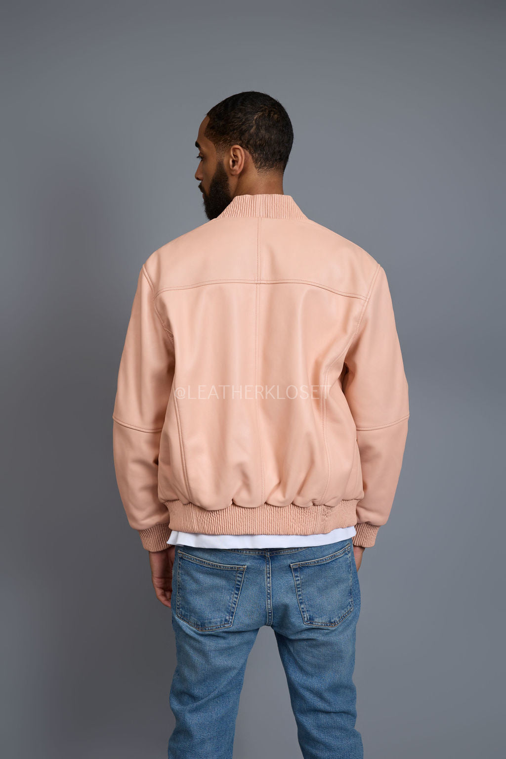 Men's Classic Baseball Leather Jacket [Baby Pink]