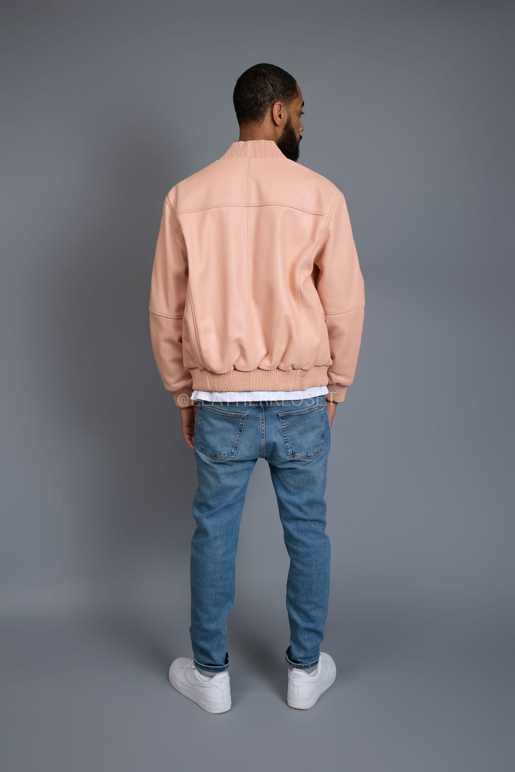Men's Classic Baseball Leather Jacket [Baby Pink]