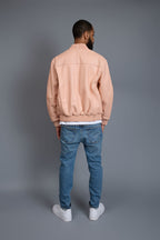 Men's Classic Baseball Leather Jacket [Baby Pink]