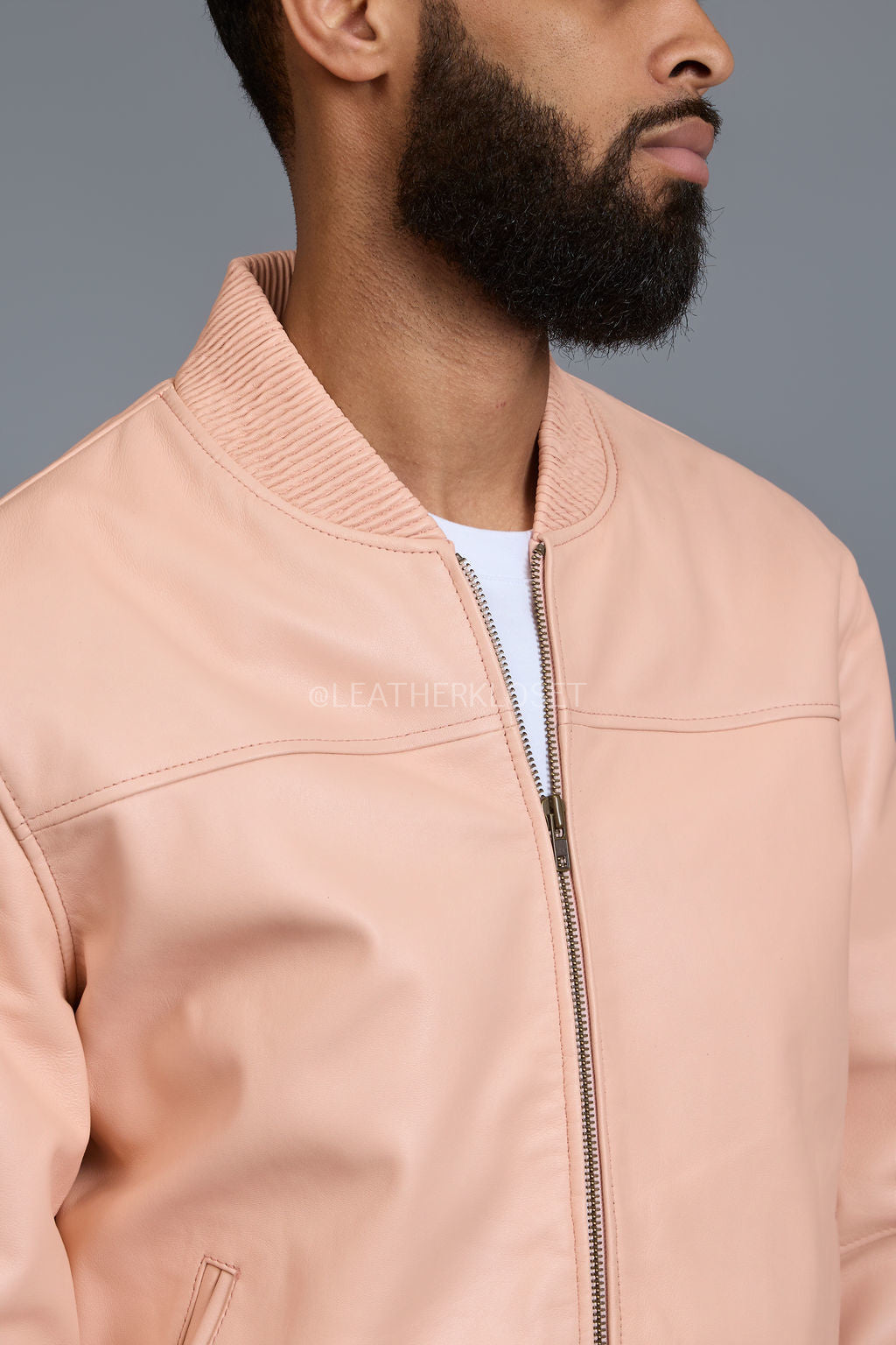 Men's Classic Baseball Leather Jacket [Baby Pink]