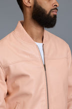 Men's Classic Baseball Leather Jacket [Baby Pink]