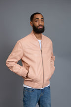 Men's Classic Baseball Leather Jacket [Baby Pink]