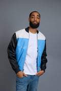 Men's Baseball Multi Color Jacket [Baby Blue/White/Black]