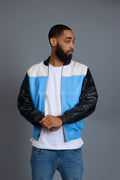 Men's Baseball Multi Color Jacket [Baby Blue/White/Black]