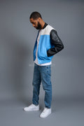 Men's Baseball Multi Color Jacket [Baby Blue/White/Black]